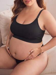 Moonlight&Mama Plus Size Nursing Bra, Ribbed Nursing Bra, Sports Bra For Pregnant Or Breastfeeding Women, Convenient Nursing Experience For Plus Size Urban Women - Black - View 4