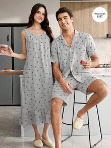 CoupledUp 条纹蝴蝶结领短袖短裤男士睡衣套装 - 彩色 - 查看 3