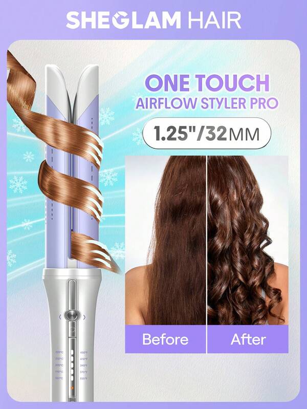 SHEGLAM HAIR مكواة تجعيد الشعر الاحترافية One Touch Airflow Styler Pro مقاس 32 مم، فضي-بنفسجي، مكواة تجعيد ذاتية الدوران بالهواء البارد، تصفيف سريع في 5 دقائق، تدفق هواء تبريد 360 درجة، تشغيل بلمسة واحدة، نتائج تدوم طويلاً، 5 درجات حرارة، حماية من الحروق، إيقاف تشغيل تلقائي، جهد مزدوج للشعر متوسط ​​الطول والطويل وجميع أنواع الشعر - قابس بريطاني عيد ميلاد هدية عطلة لون القرنفل الاهتزاز ماكياج شاطئ مدرسة المهرجانات وَردَة بنت العناية بالشعر Y2K عيد الأم مستلزمات السفر الأساسية أجازة صيف أساسيات الرحلات البحرية عيديات هدايا توزيعات استشوار الشعر سيروم شعر استشوار ميكب هدايا مكياج