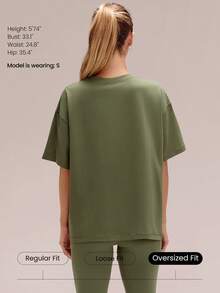 GLOWMODE Áo thun tay ngắn cổ tròn dáng rộng unisex chất liệu cotton Pima, thích hợp mặc hàng ngày. - Màu xanh Ô liu - Xem 2