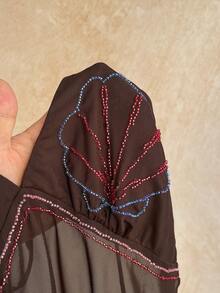Soleia 女款棕色夏季度假海灘派對波西米亞風西部音樂節串珠刺繡手工趣味海星圖案網眼針織掛脖露背上衣，女款節慶穿搭外穿上衣 - 棕色 - 查看 7
