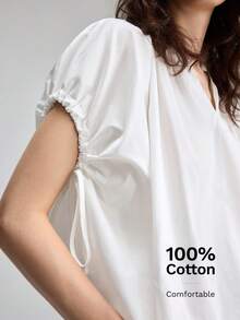 Ontre Women's Solid V-Neck Casual Versatile Daily Wear Top - White - View 3