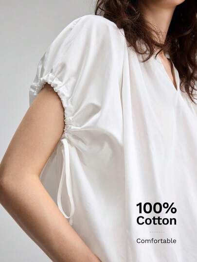 Ontre Áo thun nữ cổ chữ V trơn, kiểu dáng thường ngày, đa năng.