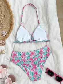 Girlism Bộ bikini hai mảnh in hình vỏ sò dành cho bé gái tuổi teen, kiểu dáng thường ngày đi nghỉ mát, trang phục đi biển, họa tiết vỏ sò, phong cách đi biển mùa hè, bộ bikini hở lưng. - Nhiều màu - Xem 2