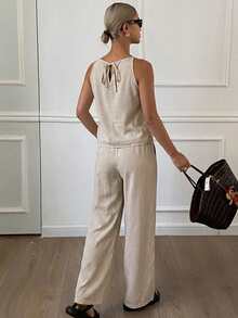 DAZY Women's Summer Striped Spaghetti Strap Top And Pants Casual 2 Pieces Set - Apricot - View 5