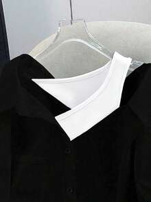 GlowEve CURVE Plus Size Women Casual Patchwork Shirt, Versatile For Daily Wear - Black - View 3