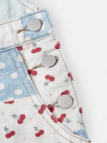 Sweetra Summer Casual Patchwork Print Denim Bib Pants - Multicolor - View 4
