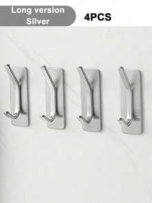 1/2/4pcs Adhesive Hooks, Towel Hook Coat Hooks, Stainless Steel Brushed Wall Hooks, For Hanging Bathrobe Sponges In Bathroom And Bedroom, Hook Accessories, Auxiliary Hook, Heavy Duty Hook - Multicolor - View 9