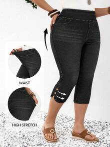 EMERY ROSE EMERY ROSE Plus Size Women Elastic Waist Casual Skinny 3/4 Length Jeans - Black - View 2