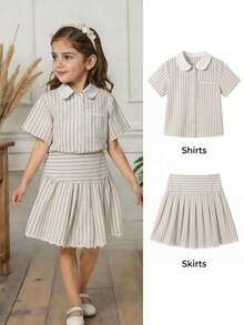Elladie kids 女童条纹短袖衬衫和短裤套装 - 彩色 - 查看 2