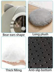 PETSIN 1 PC Cat Bed Kitten Bed, Washable Cat Beds For Indoor Cats, Super Soft Pet House For Puppy And Kitten With Anti-Slip Bottom - Grey - View 7
