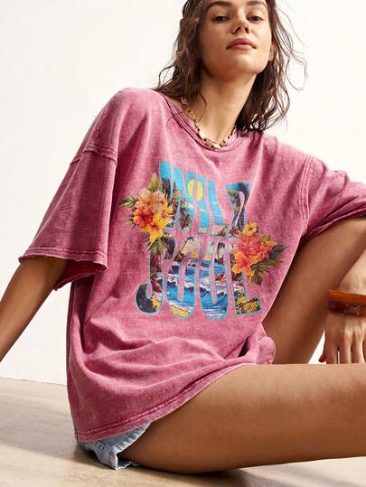Bohemela Women's Summer Casual And Comfortable Palm Tree Print T-Shirt, Suitable For Streetwear, Vacations, And Western Music Festivals.