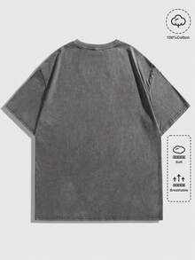 ROMWE MEN Goth Camiseta gráfica oscura con estampado Y2K lavada para hombres - Gris Oscuro - Ver 2