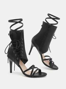 Glitzique Women's Cross Strap, Open Toe, Roman Style, High Heel Boots, With Fine Heels And Open Toe Design - Black - View 7