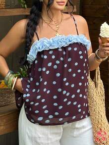 SHEIN SunnyBelle Women's Dot & Floral Print Camisole Top, Suitable For Beach, Vacation, Commute - Purple - View 1