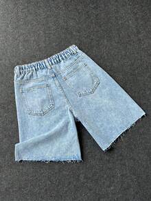 Pantalones cortos vaqueros sueltos con agujeros de estilo casual y vintage Y2K para adolescentes, ropa de calle y atuendos de primavera a verano para festivales y ropa de calle para adolescentes - Azul - Ver 3
