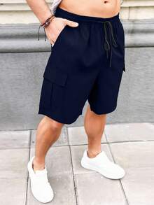 Manfinity Homme Men's Plus Size Loose Casual Cargo Shorts, Holiday - Navy Blue - View 3