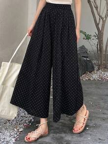 Solid Wide-Leg Leisure Trousers For Holidays - 黑色 - 查看 5
