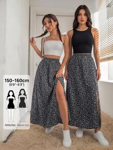 SHEIN PETITE In hoa Ditsy Tách đùi Mùa hè NỮ Váy - Đen và trắng - Xem 2