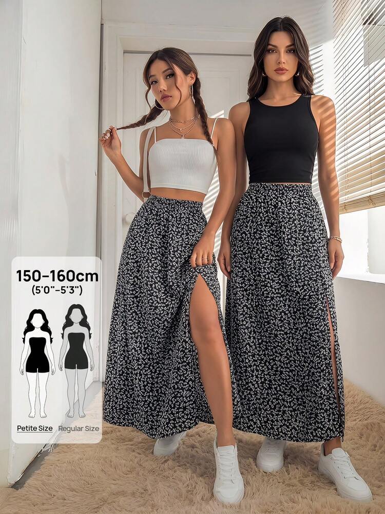 Ditsy Floral Print Split Thigh Summer Women Skirt
