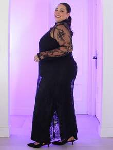Pretty and Ole Vestido negro de encaje estilo bohemio y vintage de talla grande, elegante y versátil para uso diario, nuevo vestido de fiesta de primavera para mujeres - Negro - Ver 6