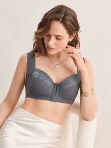 Hourtrue 3pcs/Set Women's Wireless Lace Trim Front Closure Sexy Lingerie Set - Multicolor - View 9