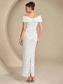 Coutiva Elegantes Abendkleid mit Satin-Einsätzen und Pailletten-Saum, gerader Schnitt, perfekt für Geburtstagsparty, Abschlussfeier, Schulanfang & Musikfestivals - Weiss - Übersicht 2