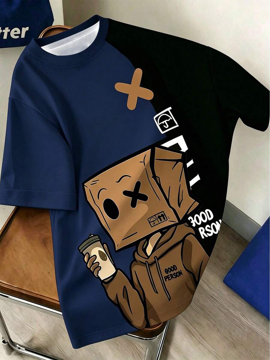 Manfinity Joysei Duck Pattern Print Design On Abdominal Muscles, Men's Fashionable Summer Casual Sportswear, Men's Top - Navy Blue - View 1