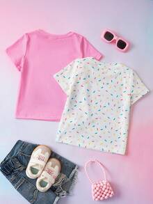 My Little Pony X SHEIN Young Girl Letter & Cartoon Print Round Neck Short Sleeve T-Shirt - Pink - View 2