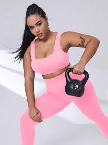Gameset SHEIN Sport 大码女式纯色高腰休闲健身紧身裤 - 彩色 - 查看 5