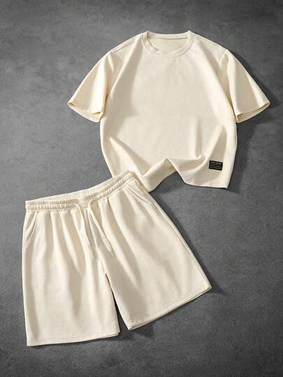 PAVTROS Men's Round Neck Printed Short Sleeve T-Shirt And Drawstring Waist Shorts Casual Daily Outfit