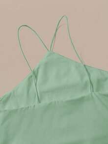 SHEIN BASICS 女士纯色休闲吊带连体衣 - 綠色 - 查看 6