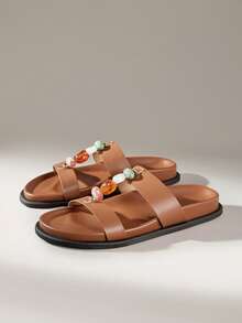 Solecia Women Shoes Women's Fashion Brown Comfort Flat Beach Sandals Women's Flat Sandals Summer - Brown - View 2