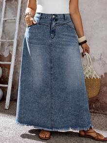 EMERY ROSE EMERY ROSE Plus Size Women Pocketed Button Casual Versatile Daily Wear Denim Skirt - Dark Wash - View 6