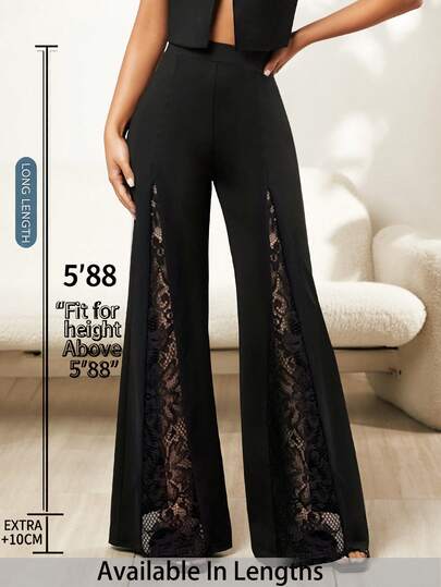 SHEIN Tall CURVE Calça Flare Sexy de Renda Bicolor Plus Size para Mulheres