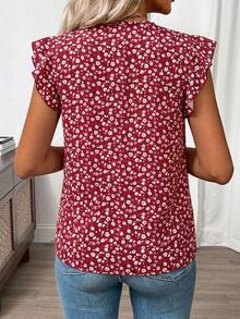 SHEIN Clasi Women's V-Neck All-Over Print Casual Versatile Daily Wear Shirt,Summer Top - Burgundy - View 2