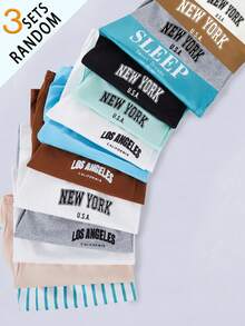 SHEIN (Random 3 Sets) Boys White Summer Casual Holiday Back-To-School English Letter & Graphic Print Short Sleeve T-Shirt And Shorts 3-Piece Loungewear Set - Multicolor - View 7