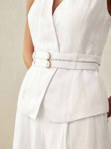 MOTF PREMIUM LINEN DOUBLE WAIST BELT HALTER BLAZER VEST, SPRING/SUMMER - White - View 2