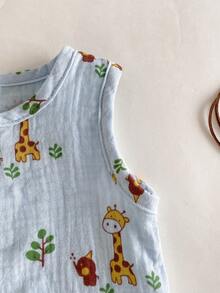SHEIN 2pcs/Set Baby Boy Round Neck Button-Up Short Sleeve Top & Deer Print Shorts Set, Cute Casual Outfit For Spring/Summer - Baby Blue - View 4