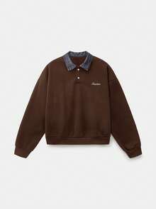 ESTAVOR Men's Standard Size Black Pullover Pullover Sweatshirt With Embroidered Collar, Casual For Spring & Autumn - Brown - View 2