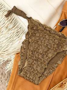 Elavelle Women's Jacquard Fabric Side Tie Bikini Bottom, Spring/Summer - Apricot - View 6