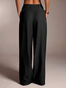 SHEIN Tall CURVE CURVE 大尺碼女款高個子寬腿褲，高腰黑色休閒辦公度假長褲，日常商務休閒優雅秋季款 - 黑色 - 查看 7