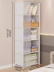 Este armario a prueba de polvo es una unidad de almacenamiento modular y sencilla diseñada para dormitorios del hogar, que ofrece una solución conveniente para organizar ropa, bolsos y artículos similares. - Negro - Ver 4