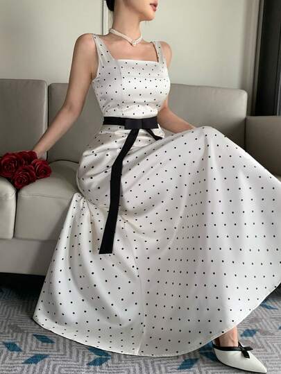 DAZY Đầm midi dáng chữ A thanh lịch dành cho nữ, thiết kế cổ điển kiểu Pháp, có chiết eo, kiểu dáng tôn dáng, thích hợp cho mùa xuân và mùa hè.