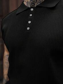 Artur Kramer Men's Hollow Design Knitted Polo Shirt, Minimalist Fashion, Suitable For Summer - Black - View 3