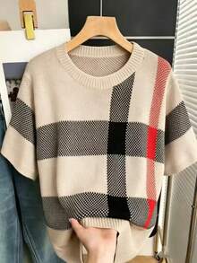 Resyla Blusa de punto de manga corta y cuello redondo, talla grande - Albaricoque - Ver 3