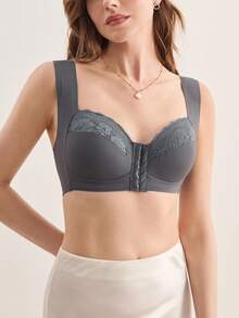 Hourtrue 3pcs/Set Women's Wireless Lace Trim Front Closure Sexy Lingerie Set - Multicolor - View 7