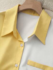 GlowEve Women's Elegant Color Block Short Sleeve Blouse, Summer - Light Yellow - View 3