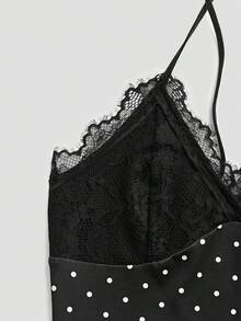GlowEve Women's Sexy Polka Dot Lace Halter Neck Camisole Top Night Out Black And White Polka Dot Summer - Black - View 4