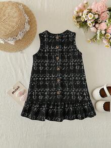 SHEIN Đầm không tay kẻ caro đen trắng, đầm hai dây đa năng, thích hợp mặc hàng ngày. - Đen và trắng - Xem 2